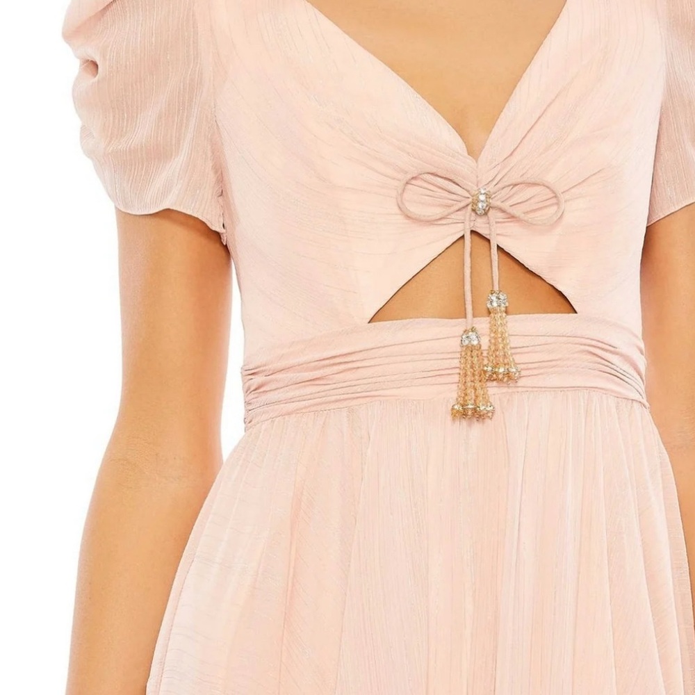 Mac Duggal Tiered Metallic Tea Length Dress